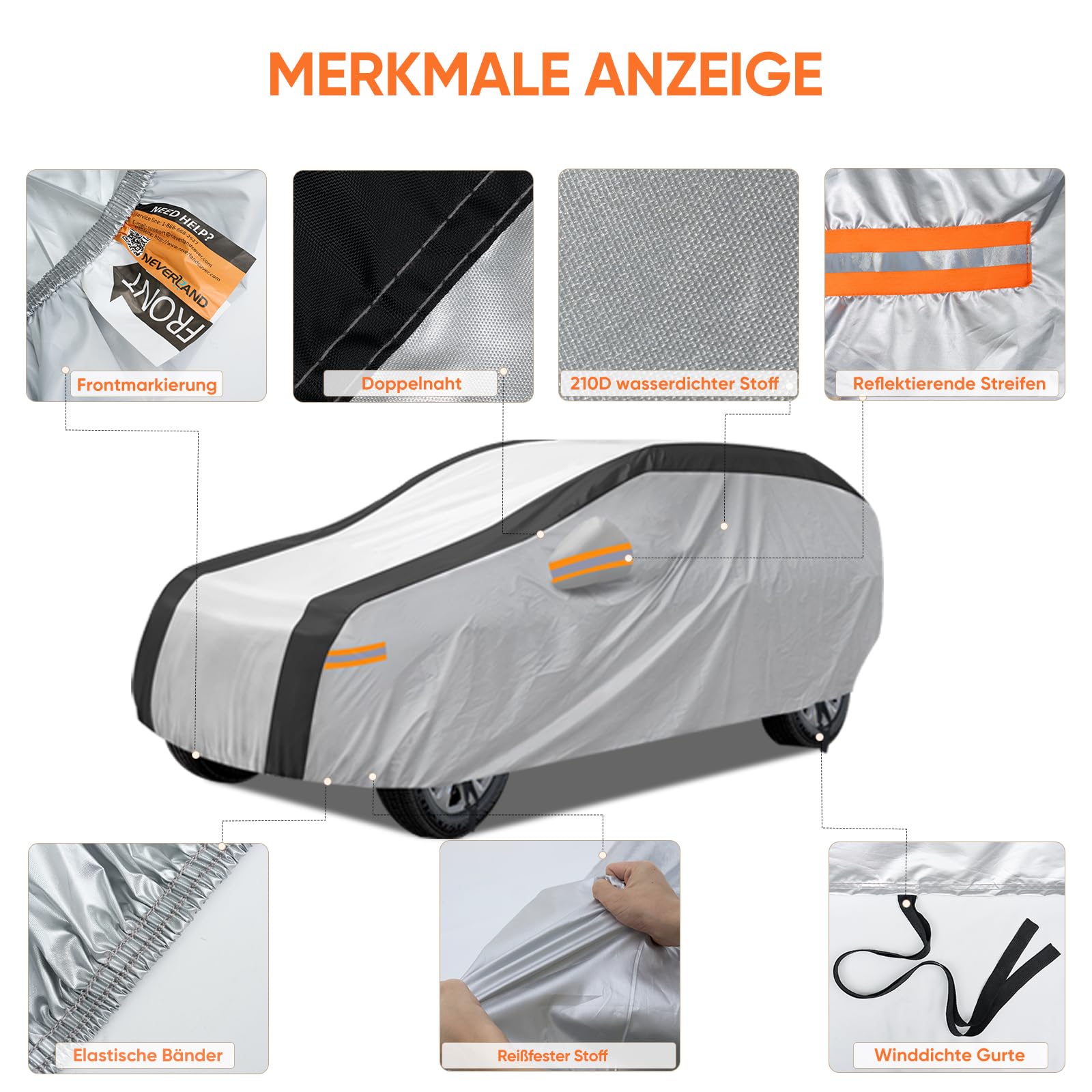 NEVERLAND Auto Abdeckung Outdoor Winter SUV - Auto Abdeckplane SUV Autogarage Schutz vor Regen & Staub Auto Schutzhülle Reflexionsdesign Oxford Cloth 2000PA XL 510x200x180CM