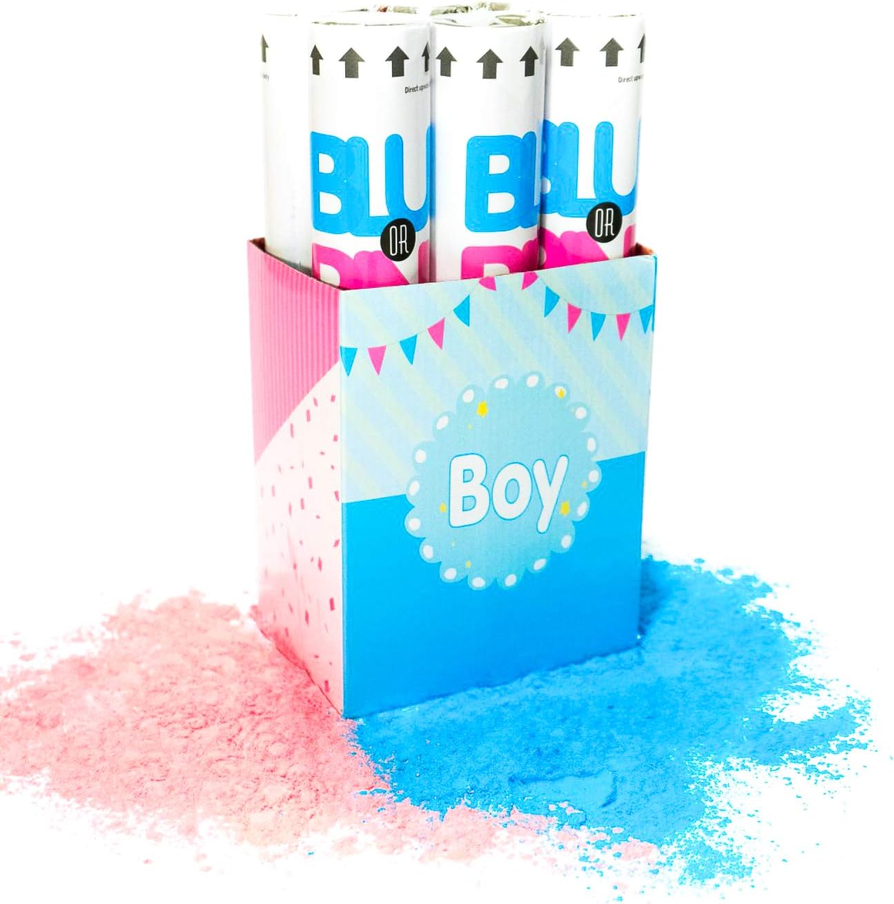 NO MESS! 6 Piece TUR Party Supplies Authentic Gender Reveal Powder Popper (12 Inch) in Decorative Box - for Gender Reveal Party, Fun for Family (Powder Only)
