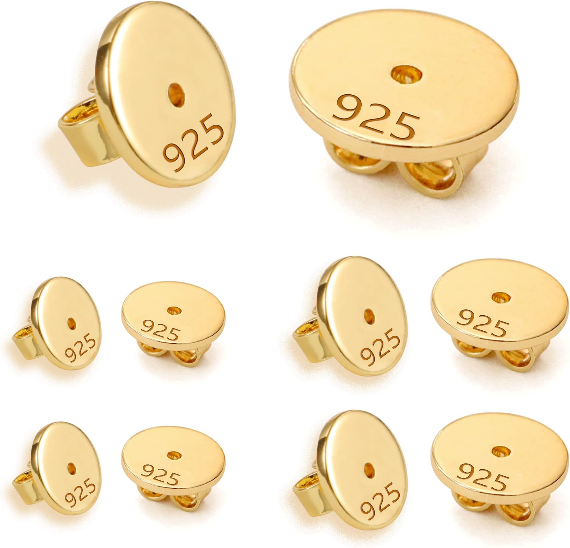 Gold Earring Backs, 4Pairs 925 Sterling Silver Earring Backs Replacements for Earrings Studs Posts 14K Gold Pierced Secure Studs Backings Safety Locking Butterfly Earrring Stoppers Women Girls