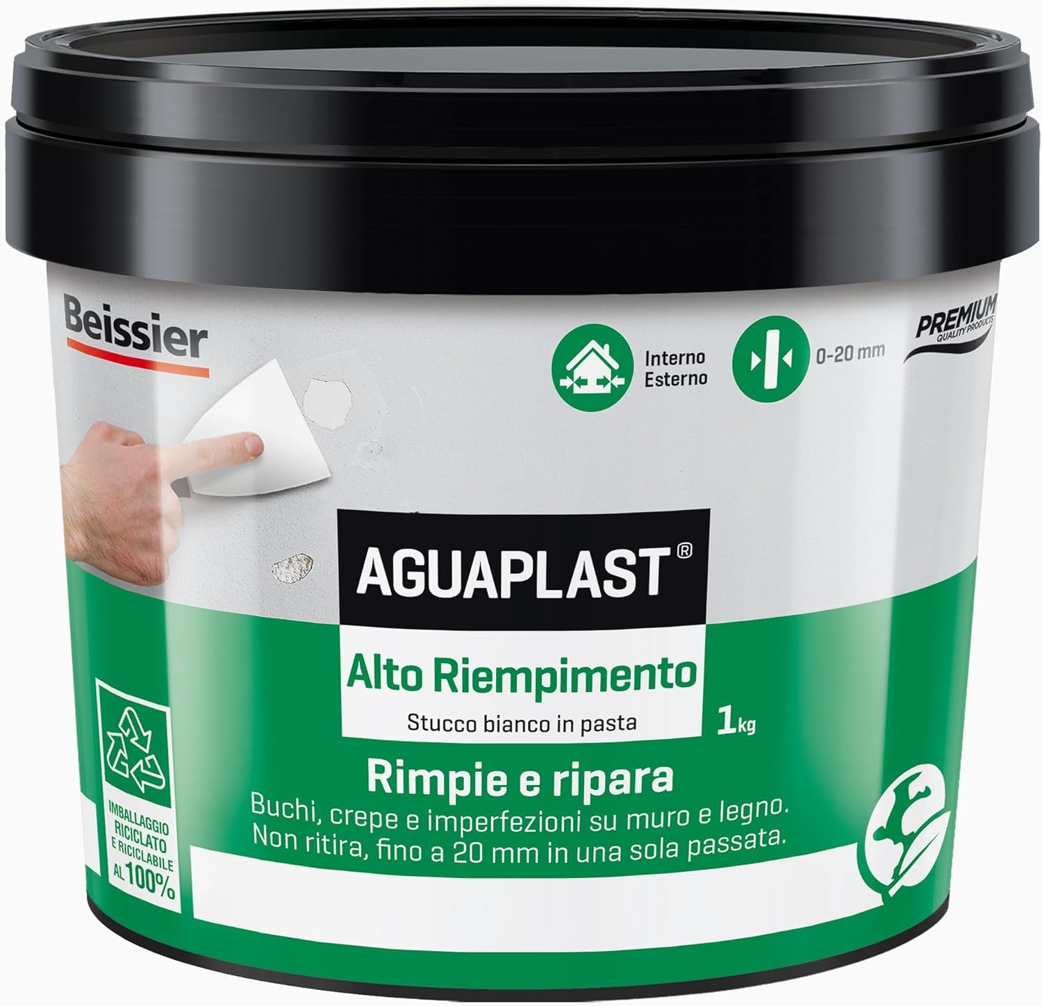 Stucco in Pasta Alto Riempimento, stucco alti riempimenti su muro e legno, rinforzato con fibre, riempie fino a 2cm senza ritiri - 5 confezioni da 1kg