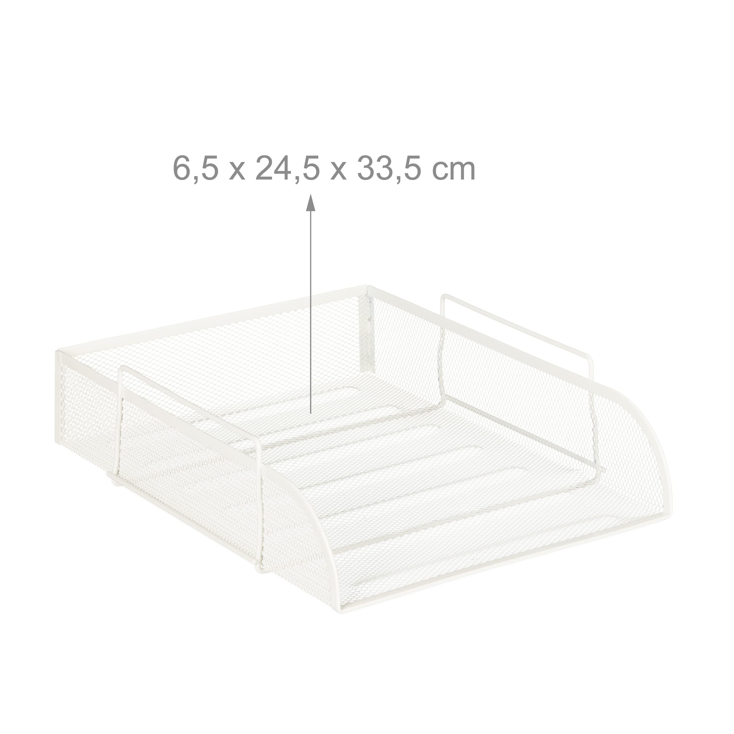 Relaxdays Vaschetta Portadocumenti, per Formato A4, Design a Griglia, Portalettere per Ufficio, Metallo, 25x34 cm,Bianco