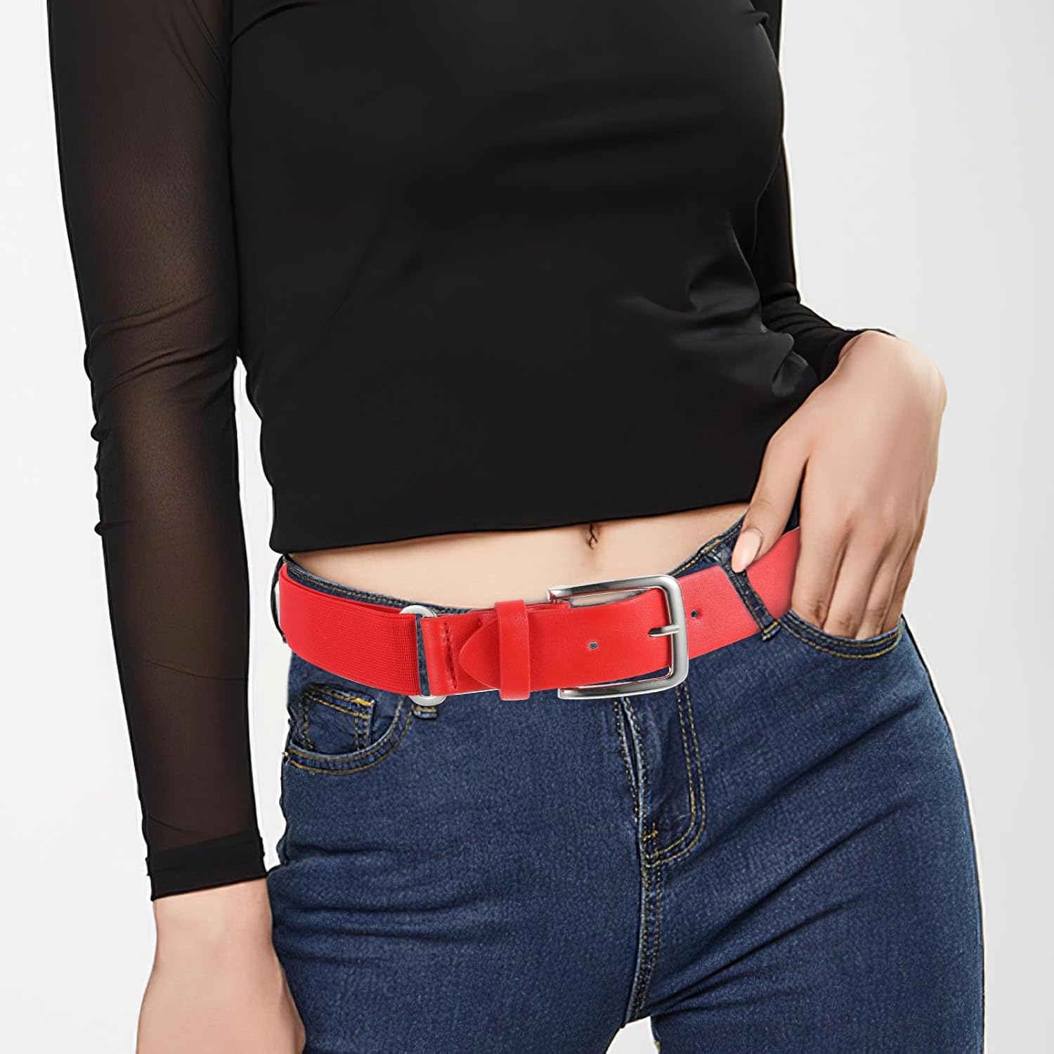 Baseball Belt Softball Belt Elastic Adjustable Synthetic Leather for Men for Women Youth Outdoor Sports Red