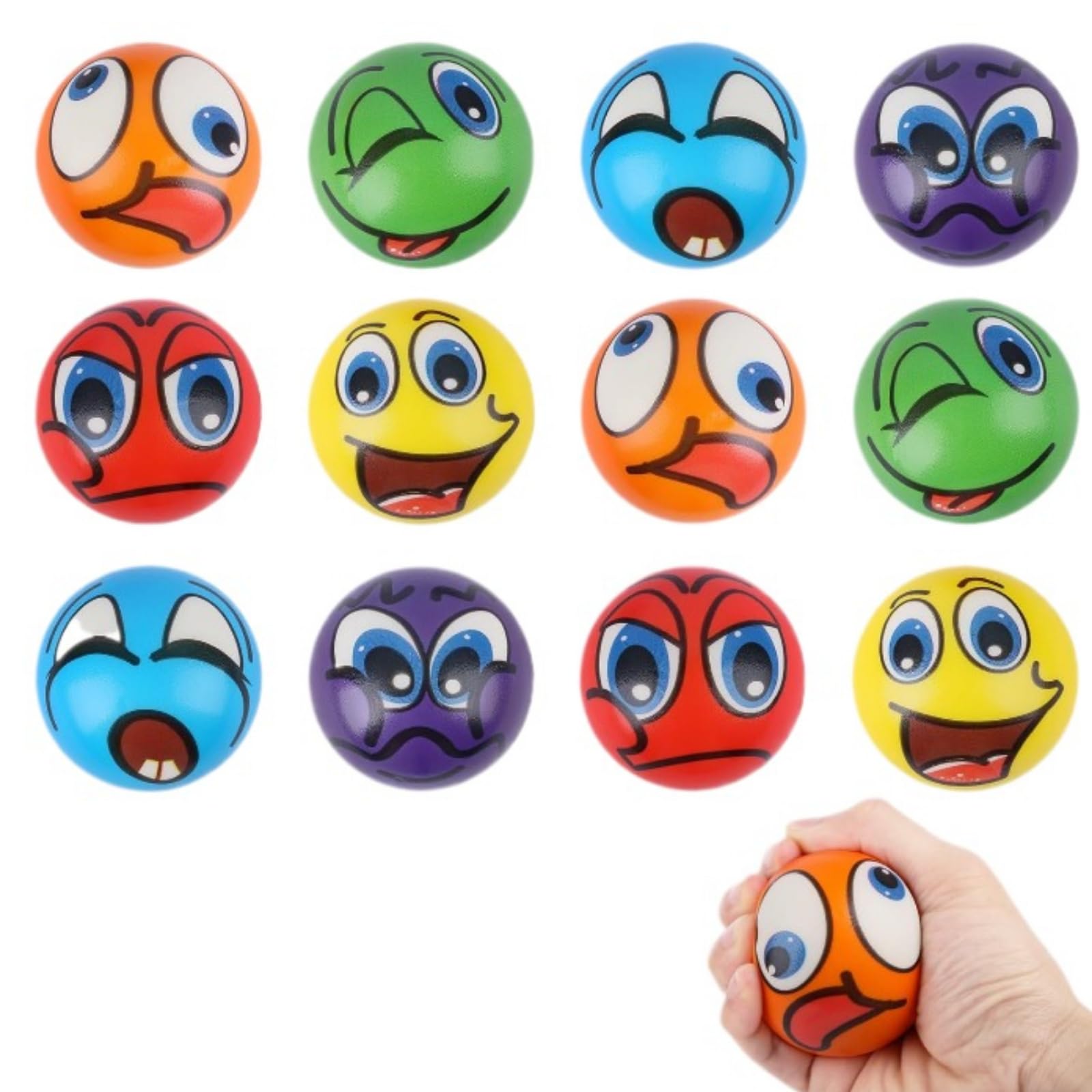 12 Pelotas Anti-estrés Emoji – Expresiones Divertidas, PU Suave, Regalos Para Fiestas, Calcetines Y Cestas De Pascua