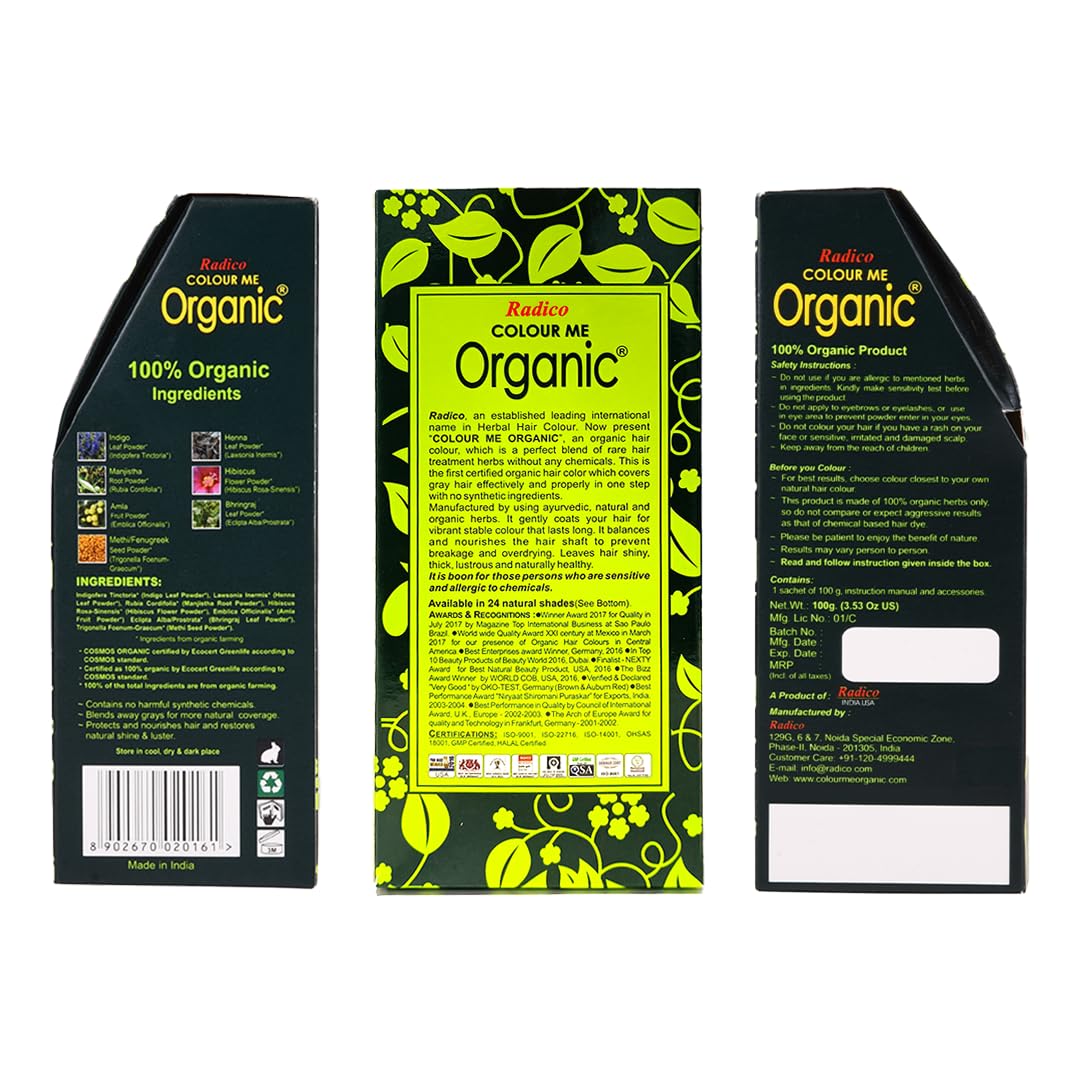 Radico Color Me Organic 100% Natural Herbs Long Lasting Brown Hair Color 100g / 3.53 Oz.