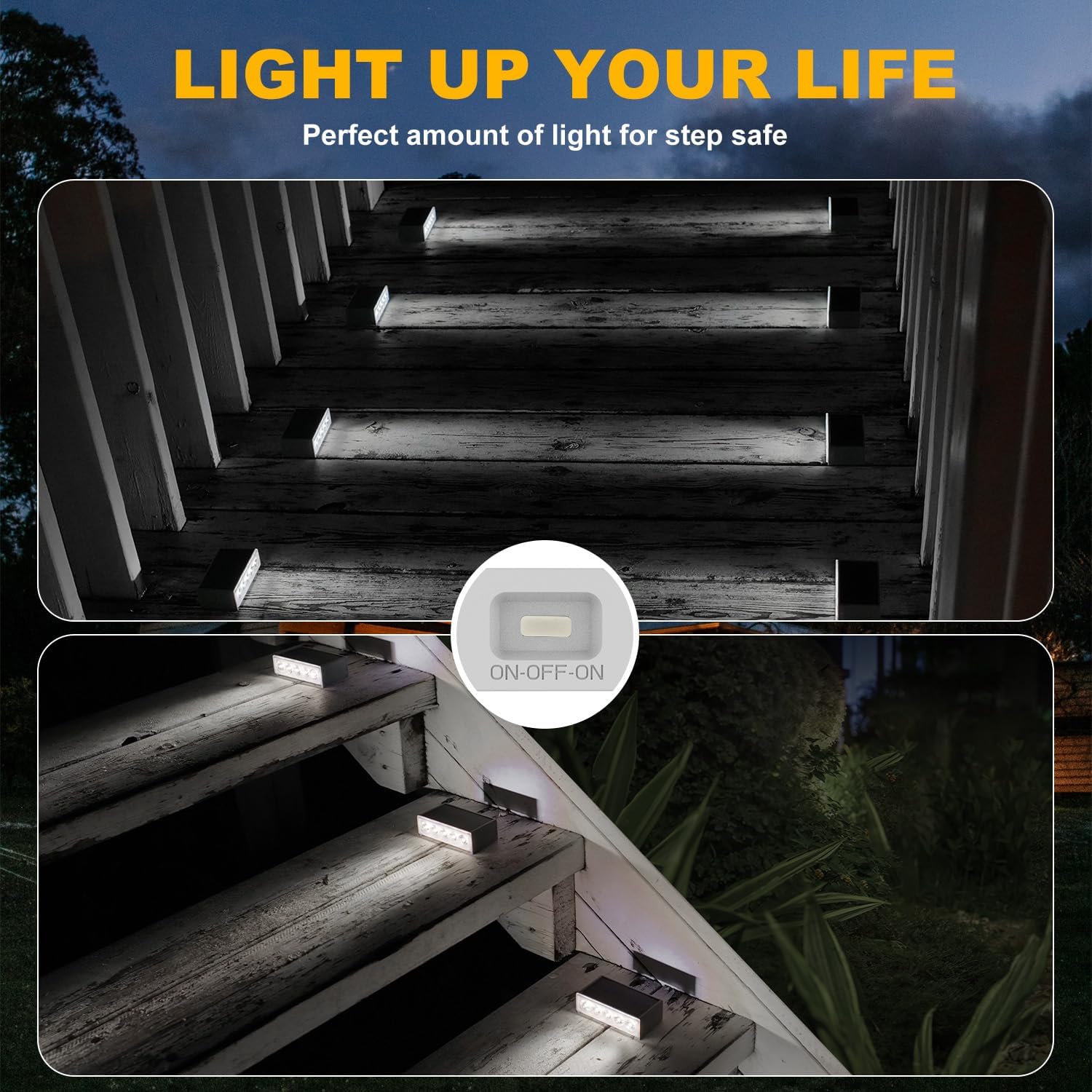 T-SUN Solar Step Light Outdoor, 6 Pack Solar Stair Lights, 6000K Step Lights Outdoor Solar Powered Waterproof LED Outdoor Solar Lights for Steps Deck Court Garden Balcony Patio Stair Porch 6000K Cold White