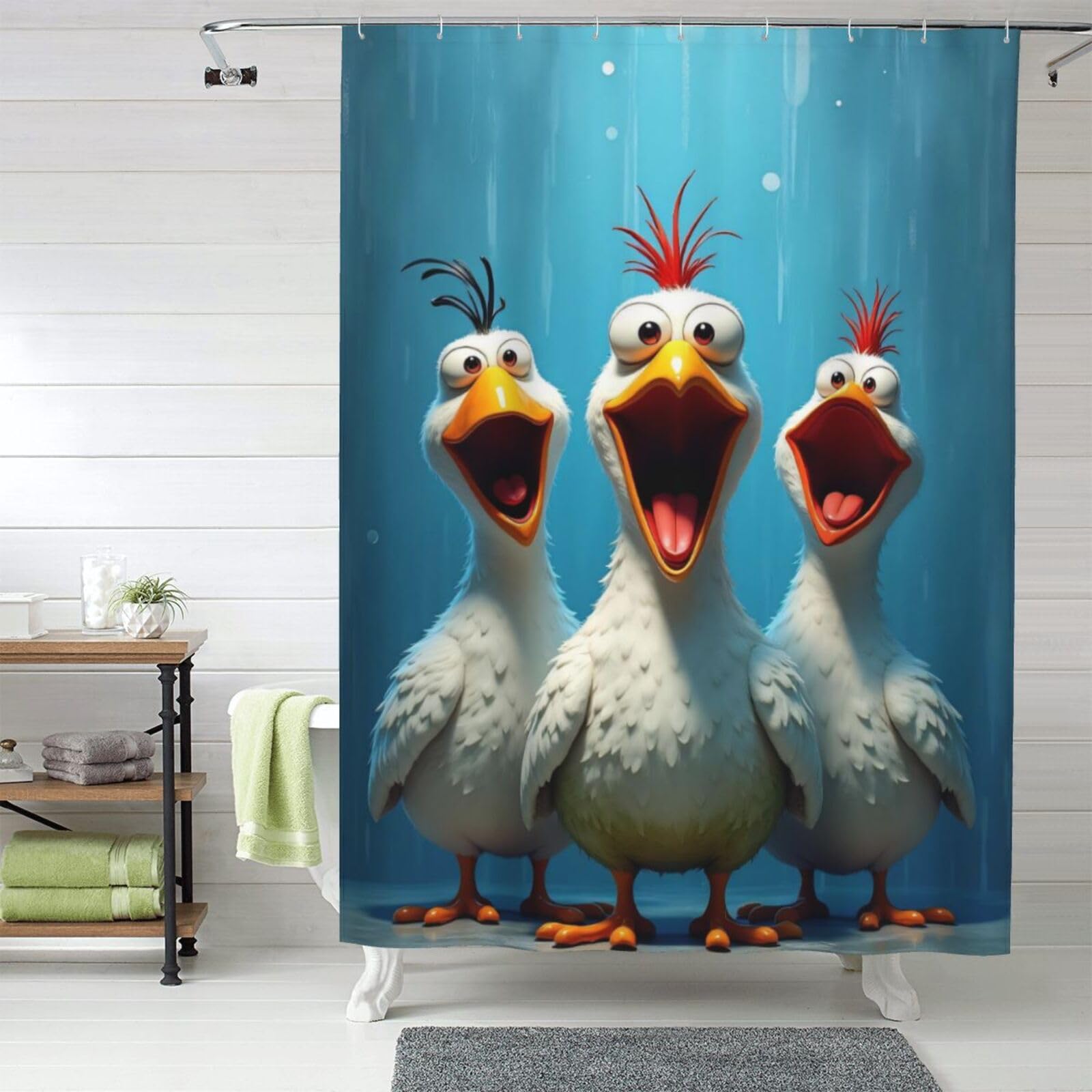 Rideau de douche mouette n°3 en tissu pour une salle de bain marine