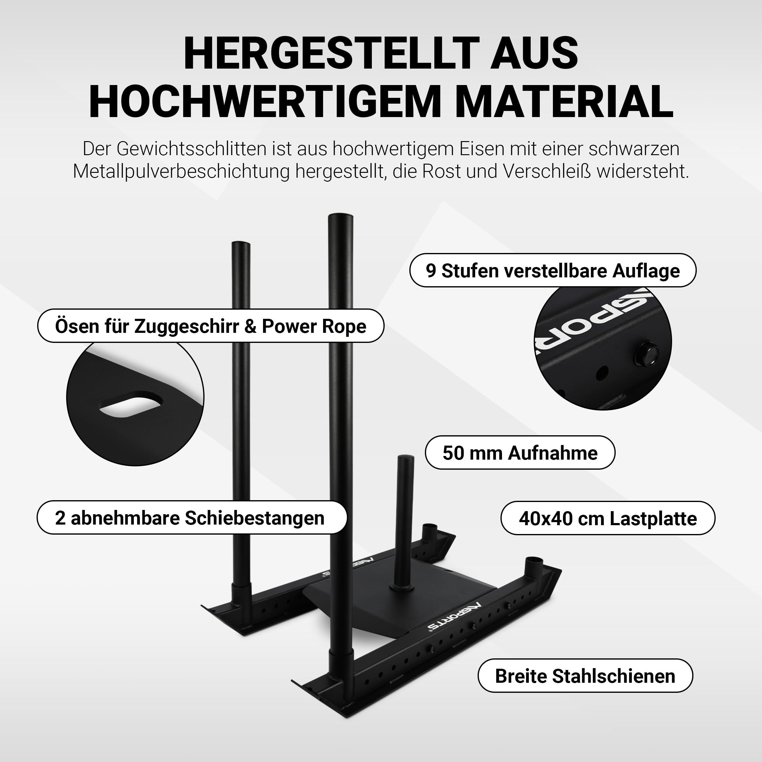 MSPORTS Gewichtsschlitten Premium - Power Sled, Powerschlitten, Sprint- und Zugschlitten, Schnellkrafttraining, Druck- und Zugübungen Schwarz