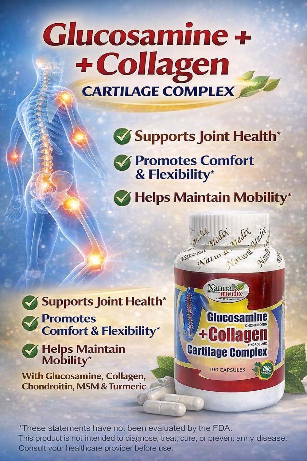 GLUCOSAMINE CHONDROITIN + HYDROLYZED Collagen + Cartilage Complex - Premium Joint Support 100% Peruvian Supplement