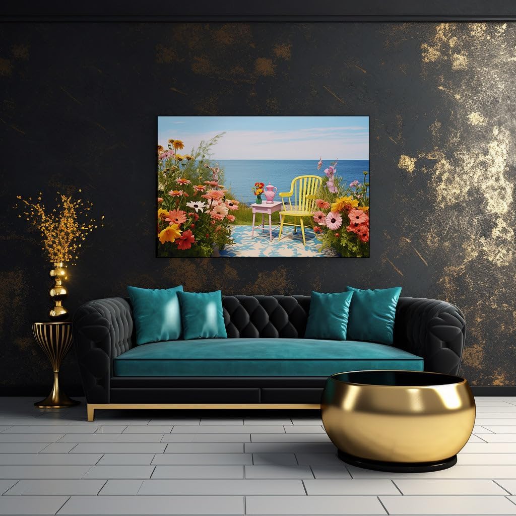 Canvas for Living room. A Seaside Serenity Captured in Colorful Contemplation, 27 x 18 inch Canvas Wall Art - Contemporary Masterpieces - Modern Home Decor - 69x46 cm (27x18 inch)
