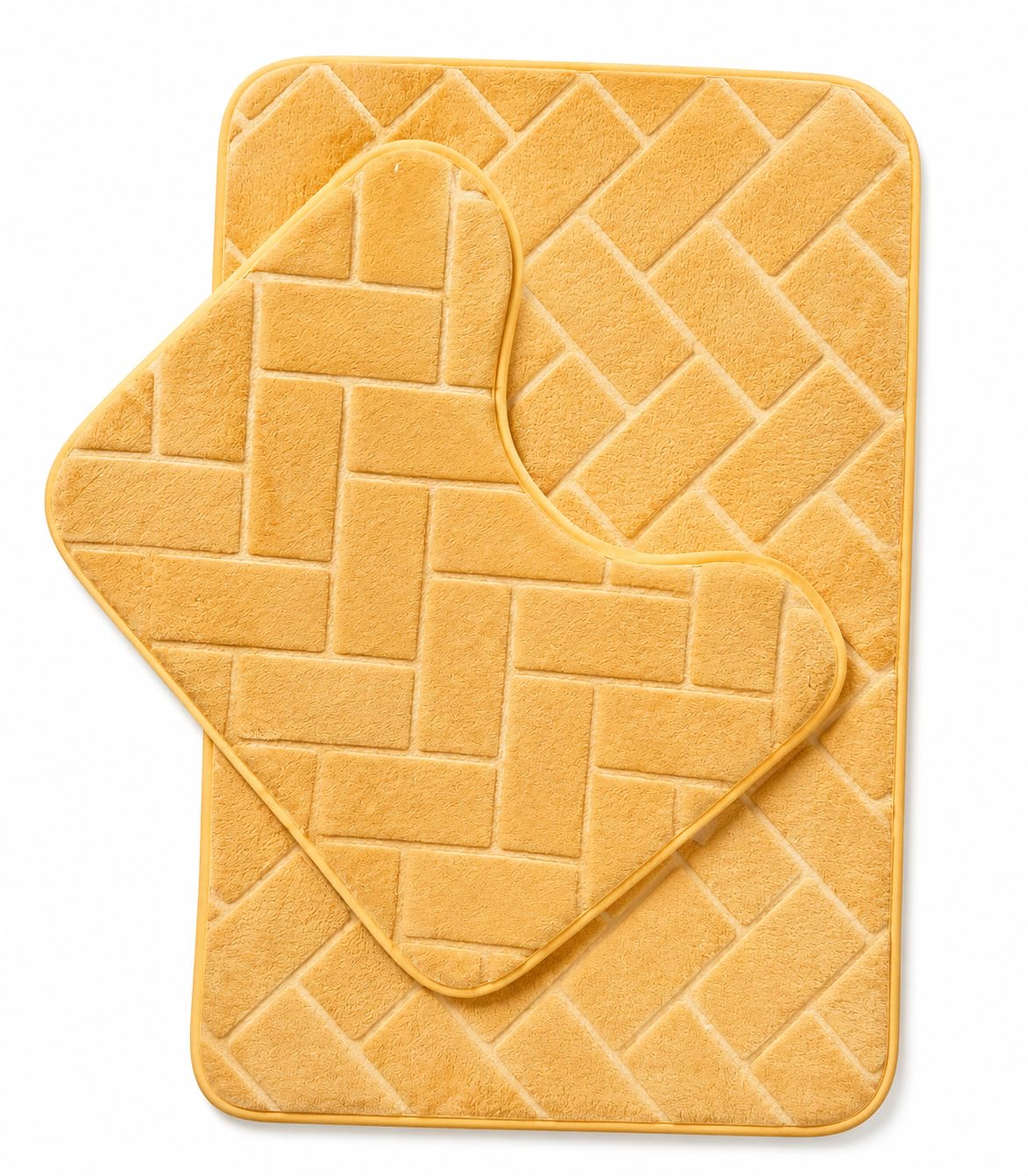 HOMES-LINEN Block Bricks Bath Mat Set Non Slip Pedestal Set Extra Absorbent 100% Memory Foam Bathroom Toilet Mat Rug Set (Ochre) โ image 1