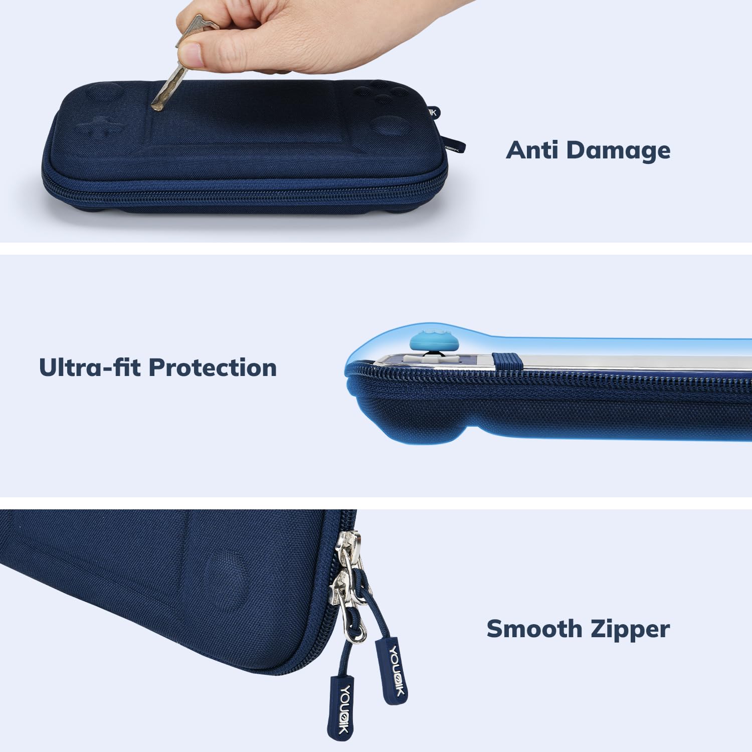 Younik Switch Lite Case, Portable Switch Lite Carrying Case, 14 in 1 Accessories Kit with Carrying Case, Protective Cover, Game Card Case, Screen Protectors, Thumb Grips, Pendant and straps (Blue)