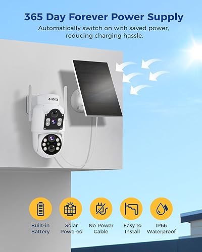Miniatura 2 de Cámaras de seguridad solares inalámbricas para exteriores Lente dual Cámara 100% sin cables alimentada por batería, inclinación panorámica, visión