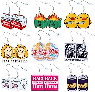 9PC Funny Earrings Pack Earring Jewelry Fun Cute Weird Unique Novelty Kawaii Funky Silly