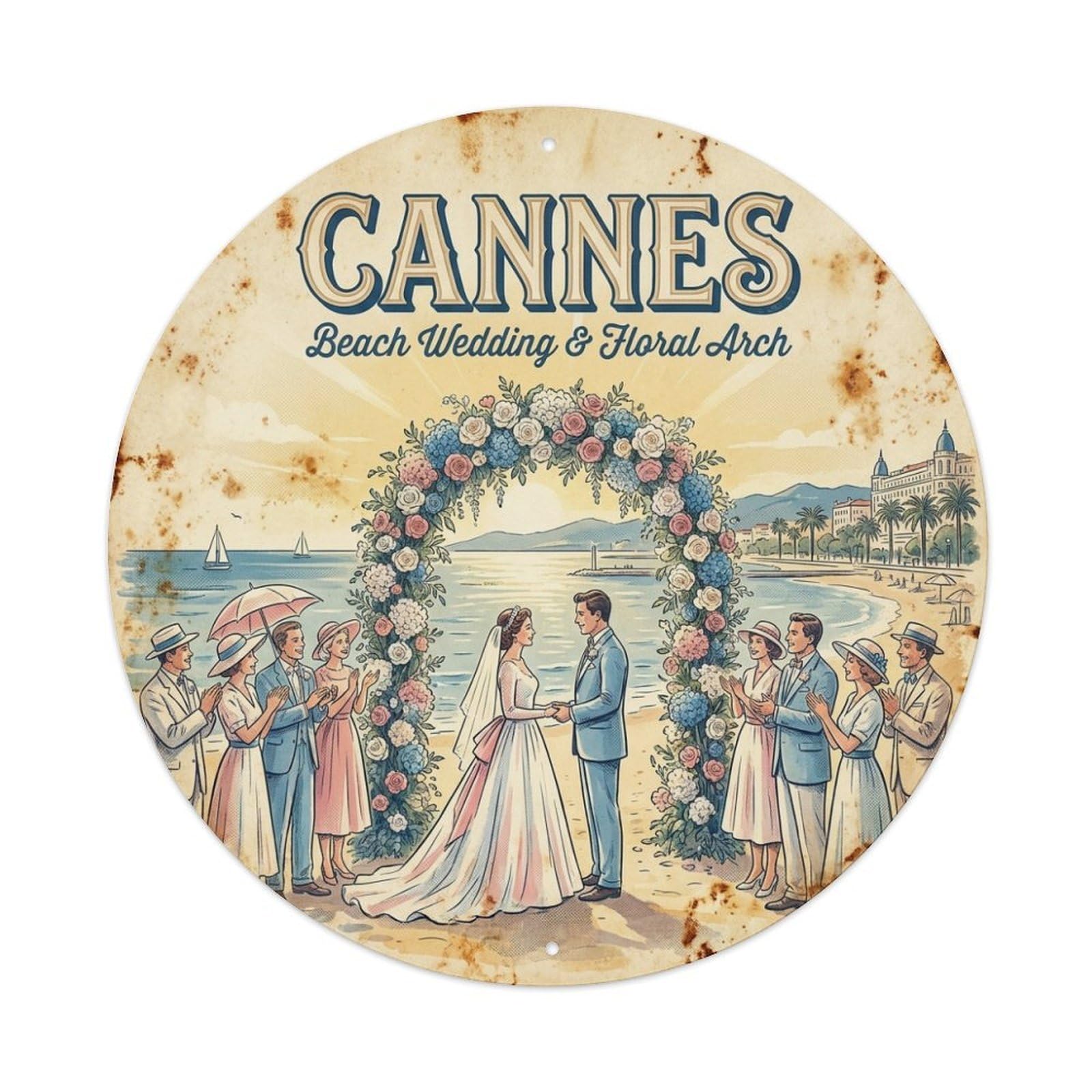 Riviera Travel Beach Wedding Floral Arch France Cannes Metal Tin Sign
