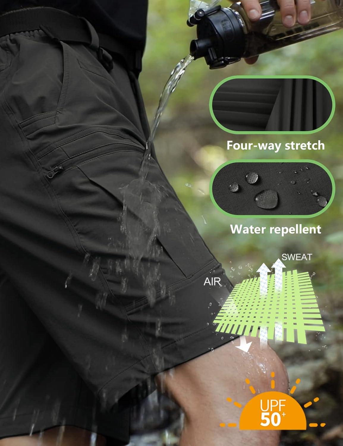 Mens Cargo Hiking Shorts Water Resistant Quick Dry Lightweight Breathable Tactical Shorts with Nylon Belt - Image 4