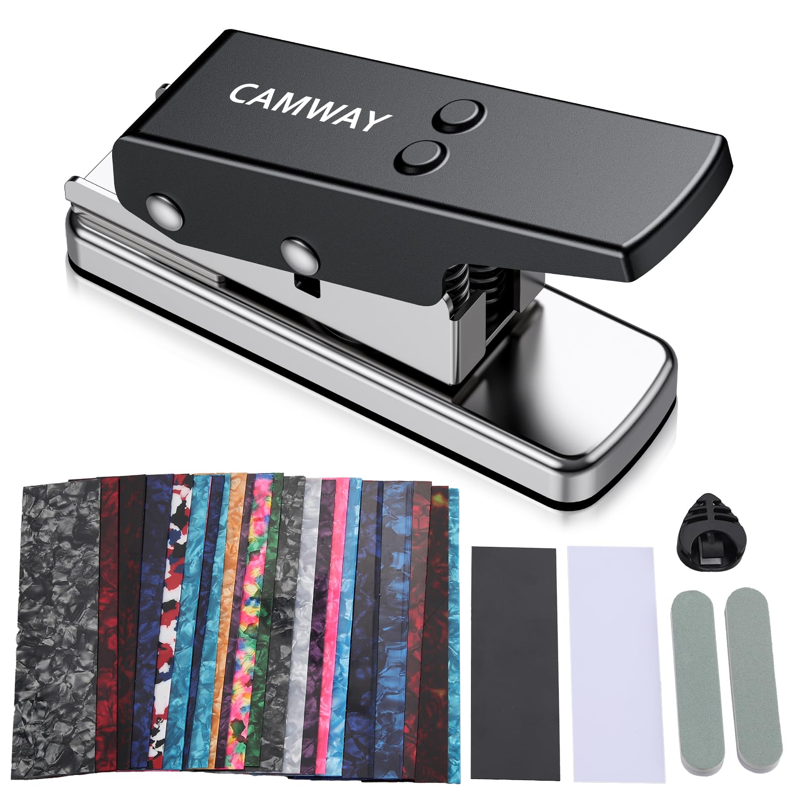 CAMWAY Kit de herramientas para perforar púas de guitarra con 25 tiras de