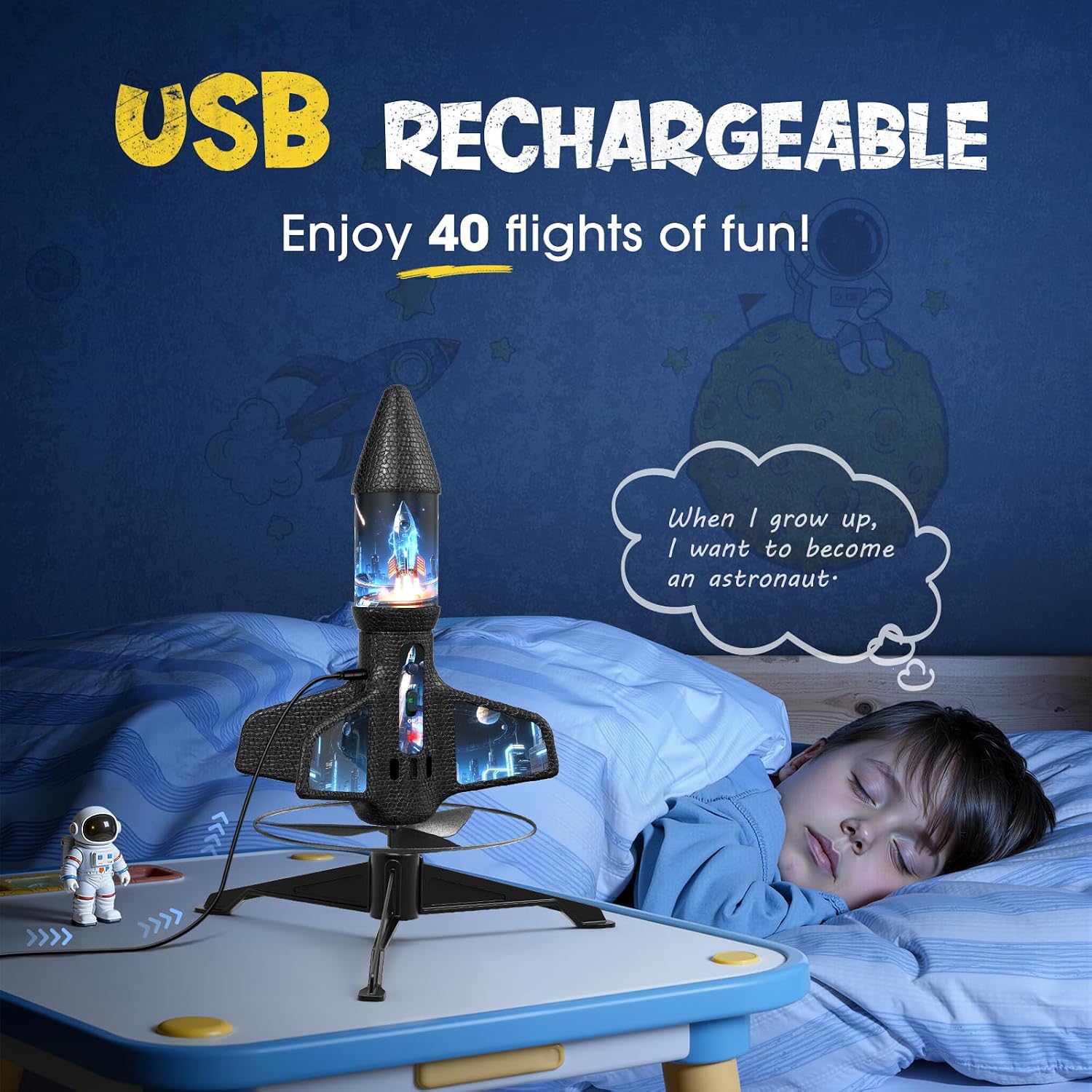 Rocket Launcher for Kids, 200 ft Self Launching Motorized Rocket Toy with LED and Safety Parachute Land, 2-Altitude Launch, USB Rechargeable, Outdoor Toys Gift for Boys Ages 8-13 (Bule)