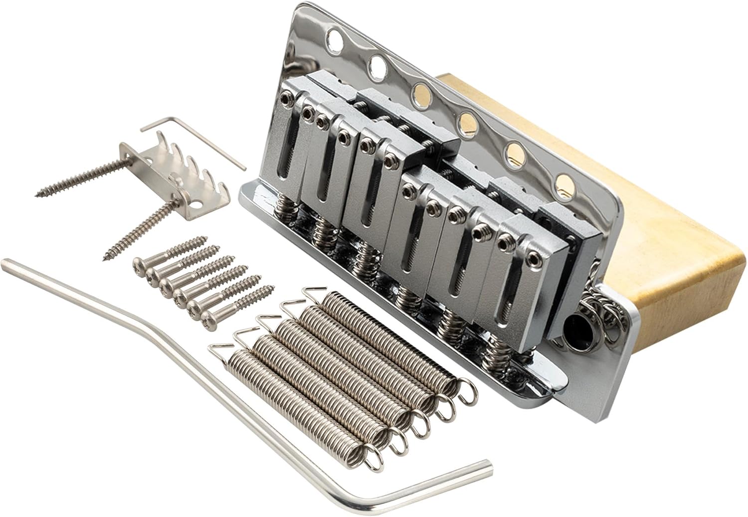 Musiclily Ultra 52.5mm (2-1/16 inch) Standard 6-Screw ST Tremolo Bridge with Modern Brass Saddles 36mm Solid Brass Block Push-In Arm for Strat Style Electric Guitar, Chrome
