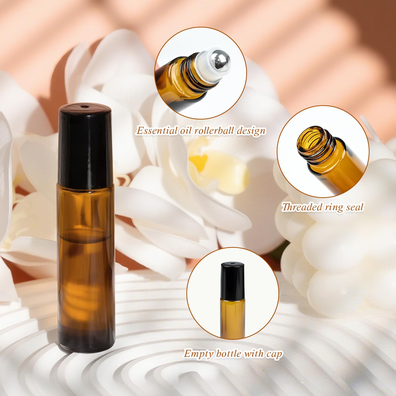 24 Pezzi Roll On Vuoto per Oli Essenziali, 10ml Marrone Bottiglia Boccette Vuote Contenitore Flaconcini Vuoti con Sfera in Acciaio Inossidabile per Profumi Aromaterapia Massaggio