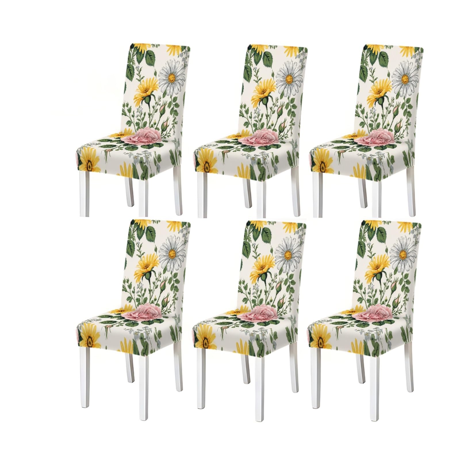 KXUAUV White Yellow Sunflower Daisy Floral Print Dining Chair Covers, Stretch Slipcovers For Home Kitchen Dining Room Party, 2/4/6PCS Seat Protectors for Restaurant Hotel Party(6PCSChair cover)
