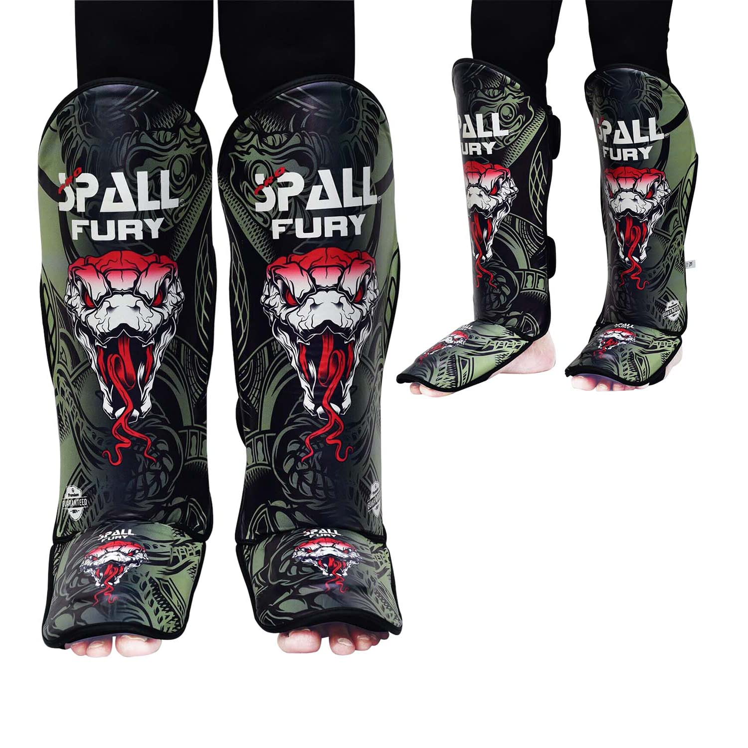 MMA Shin Instep Pad Kick Thai Pad Kick Boxing Guard Protector Leg Foot Guard(Green Black , Large/X-Large)