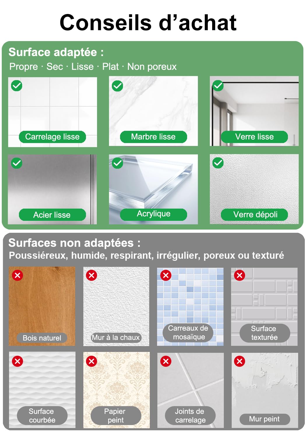 Barre d’appui douche sans perçage, lot de 2 poignées de sécurité à ventouse puissante, antidérapantes, maintien stable pour salle de bain, toilettes et surfaces lisses, aide à la mobilité