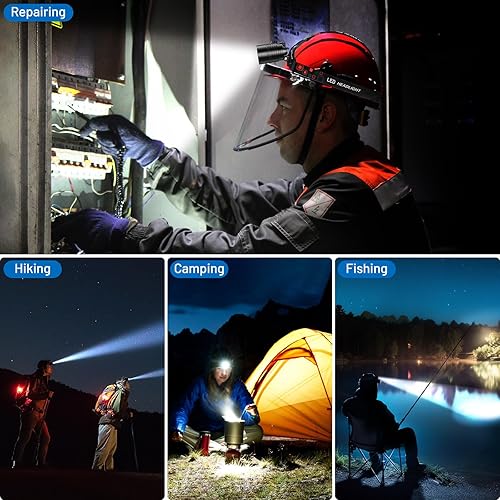 Miniatura 8 de Paquete de 2 faros LED recargables, 99000 lúmenes, lámpara de cabeza súper brillante con 3 modos y ajustable a 90, faro más brillante de 30 horas de