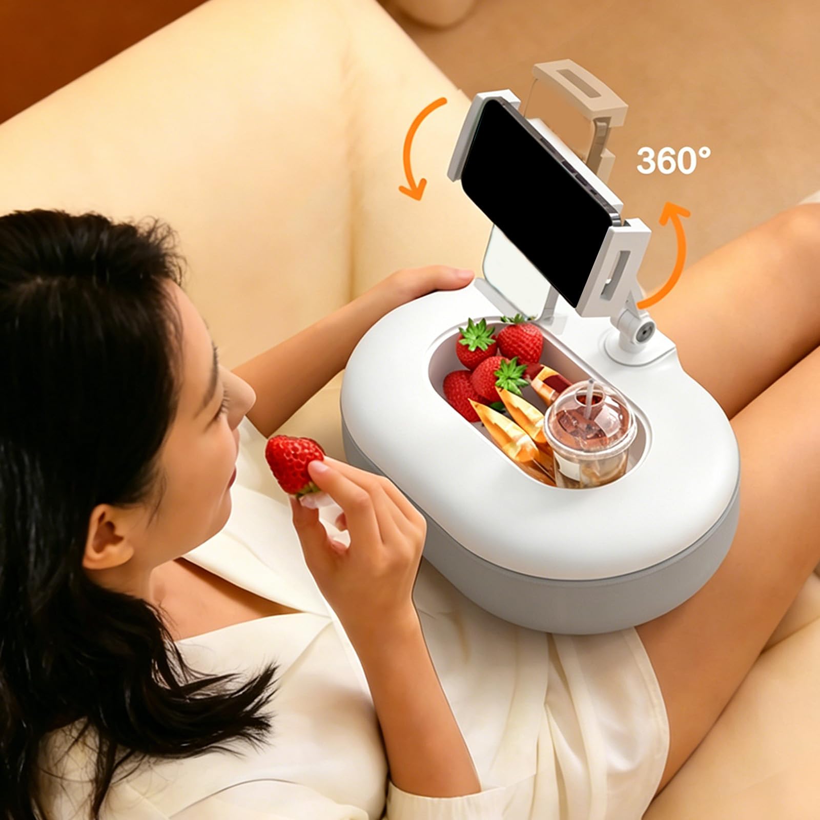 Soporte Plegable para teléfono con Brazos Ajustables y Cuenco para Aperitivos Desmontable para Cama, sofá o Ver películas Aire, Soporte Ajustable para tabletas