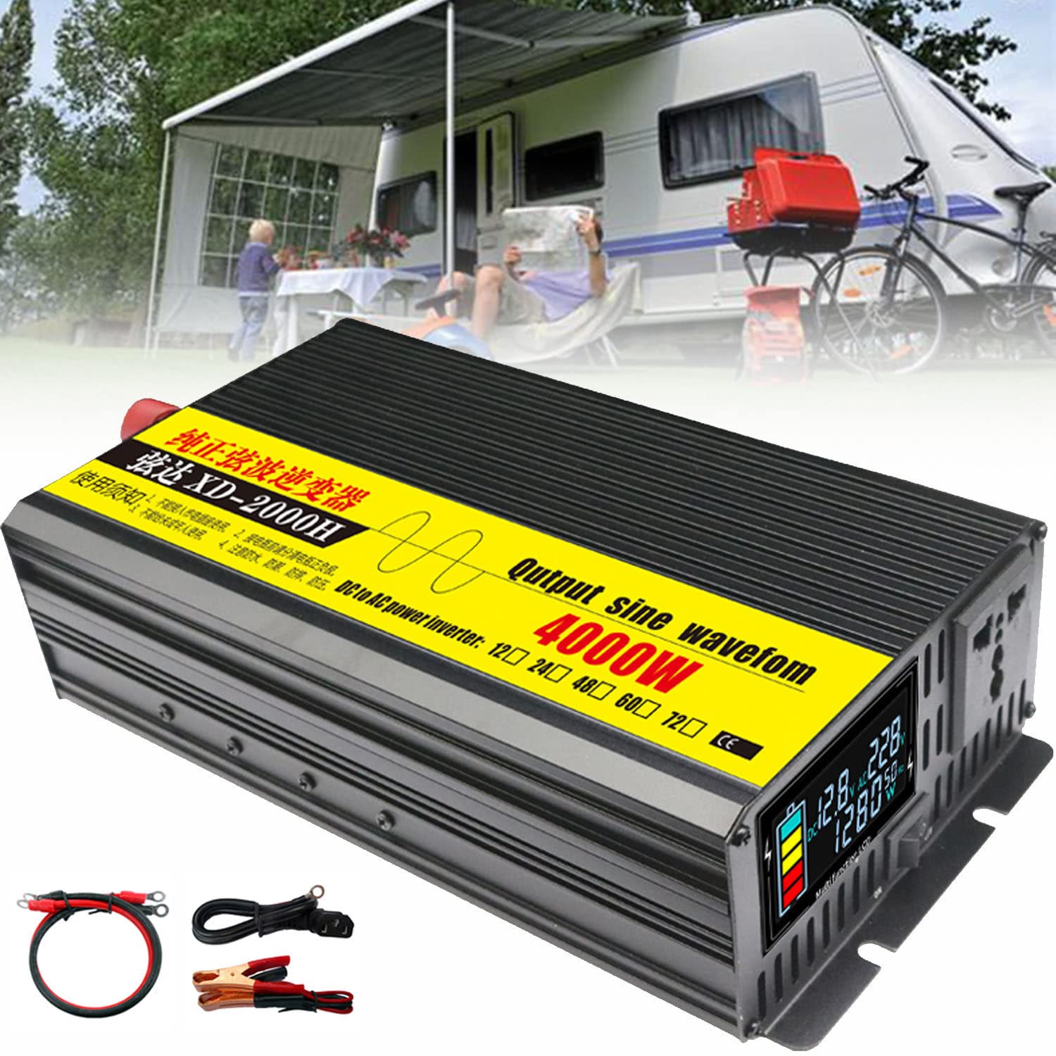 4000W 5000W 6000W 7000W 8000W 9000W czysta fala sinusoidalna przetwornica DC 12V 24V 48V 60V do AC 230V przetwornica napięcia przetwornica napięcia z gniazda AC i wyświetlacz LCD,4000W-12V