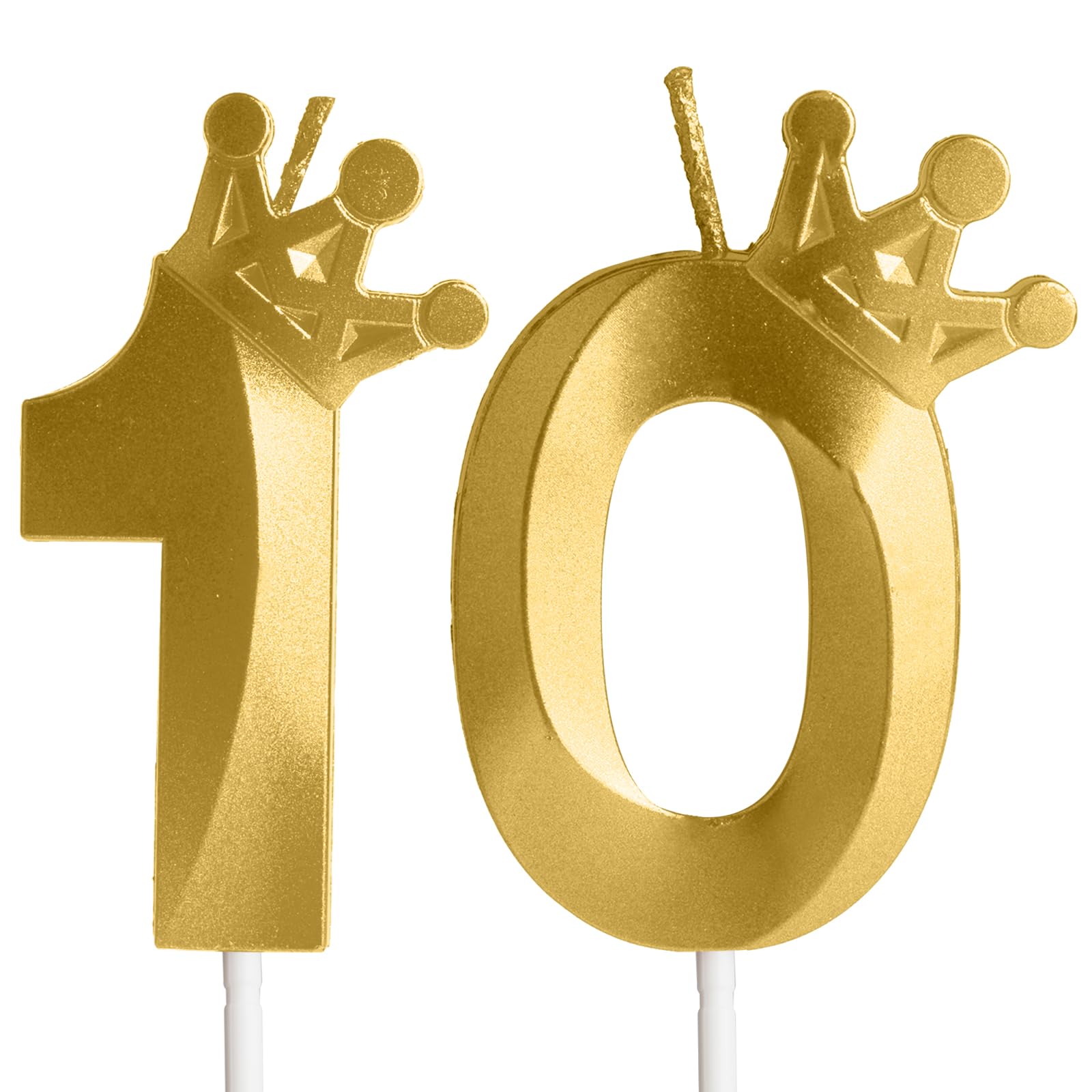 Hongplus Gold Number 10 Birthday Candle with Crown Cake Candles, Candles for, Crown Happy 10 Birthday Candles Topper Decor...