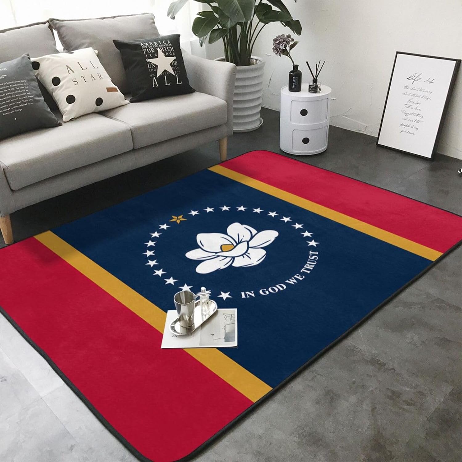 Mississippi State Flag Printed Flannel Floor mat 80x58 inches for Bedroom, Living Room, Study Room Decorative Carpet