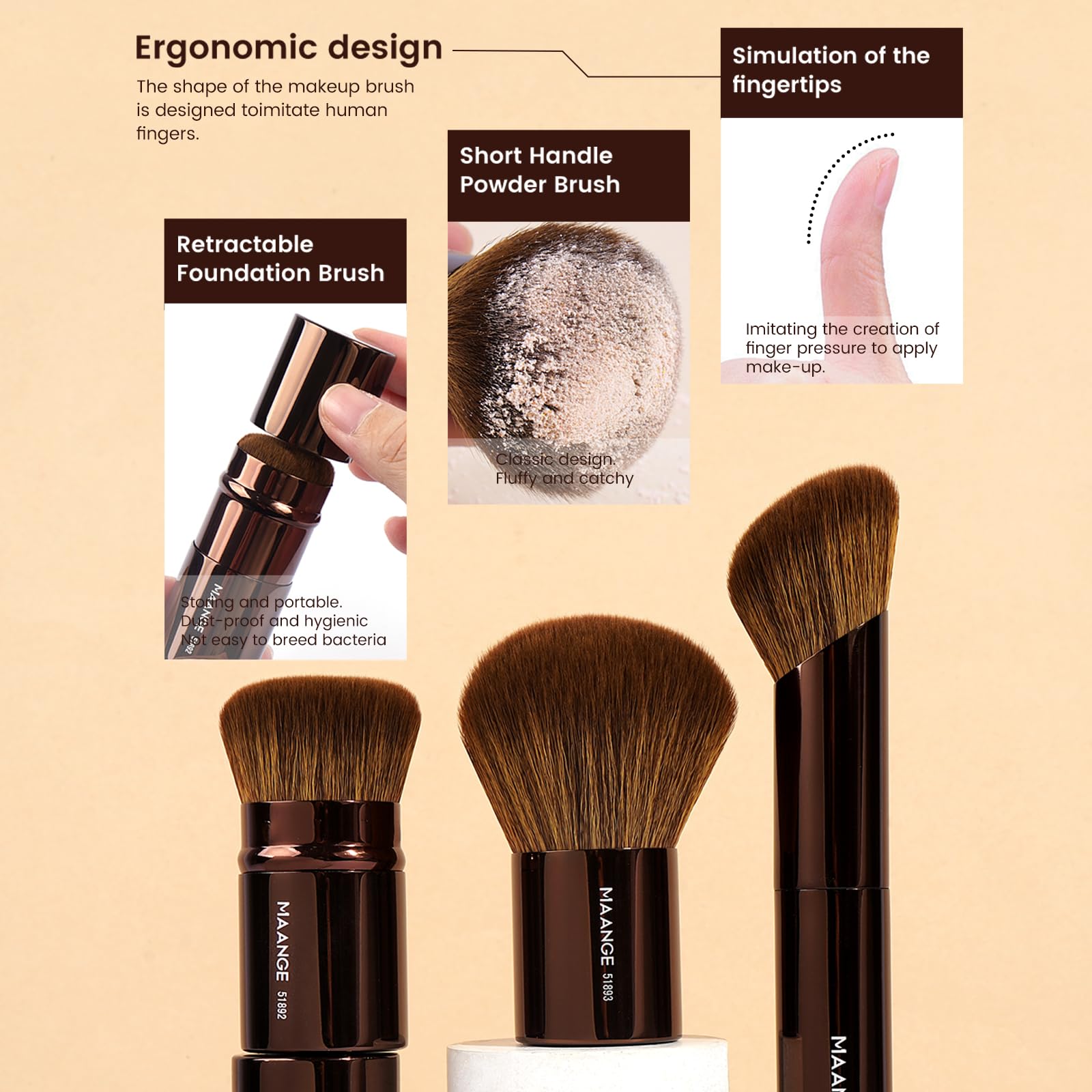 MAANGE 20 pennelli da trucco con confezione regalo, pennelli multifunzione a doppia estremità per miscelare polvere liquida, correttore, crema, fard, marrone scuro