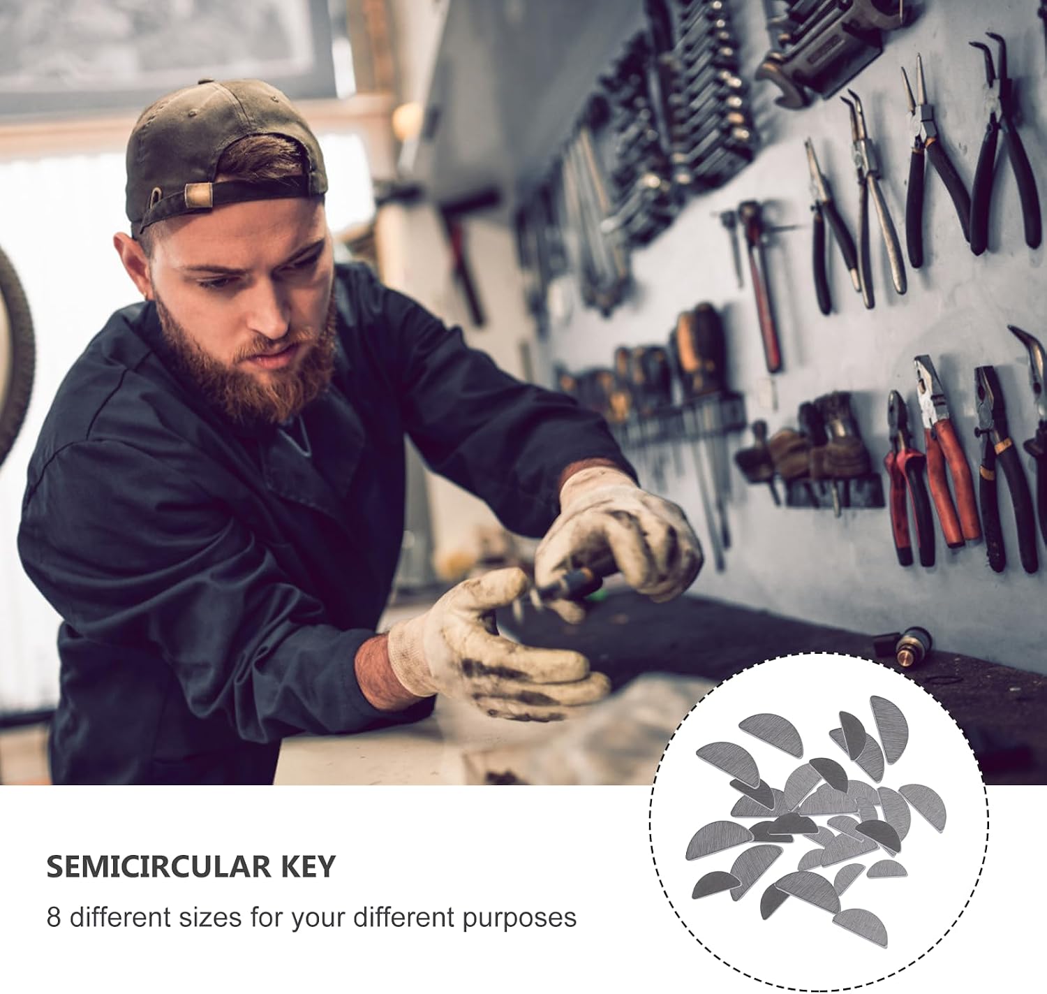 HEMOTON 80pcs Stainless Steel Woodruff Key Set with 8 Different Sizes Half Moon Semicircle Fasteners Suitable for Mechanical Industry Hub Adjustment