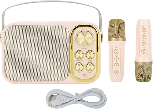 Miniatura 7 de Emoshayoga Portable Karaoke Machine, 6 Kinds of Speech Effects 3000mah Singing Karaoke Machine for Party(Pink)