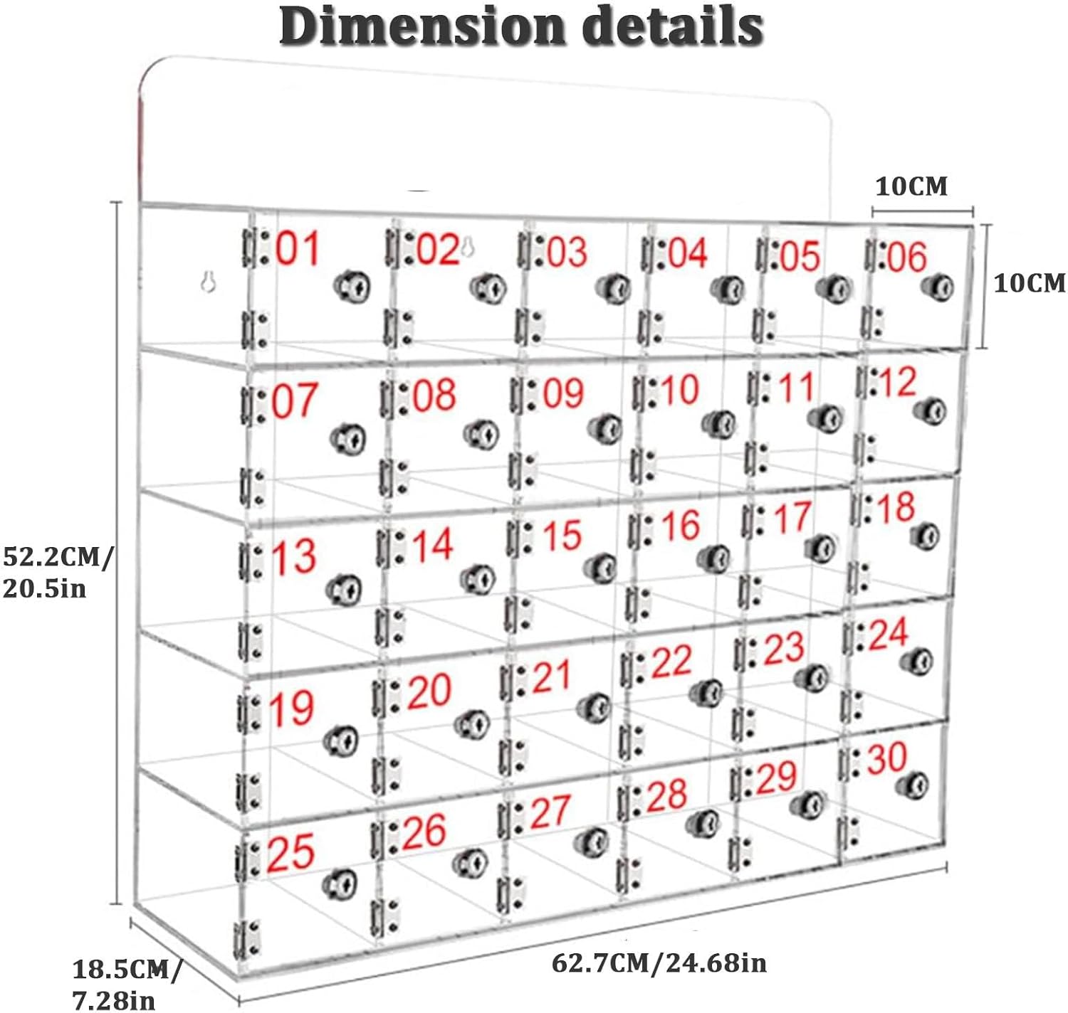 Clear Cell Phone Lock Box, Wall-Mounted Acrylic Cell Phones Storage Cabinet, Freestanding Storage Locker Box with Door Locks and Keys (30) (30)