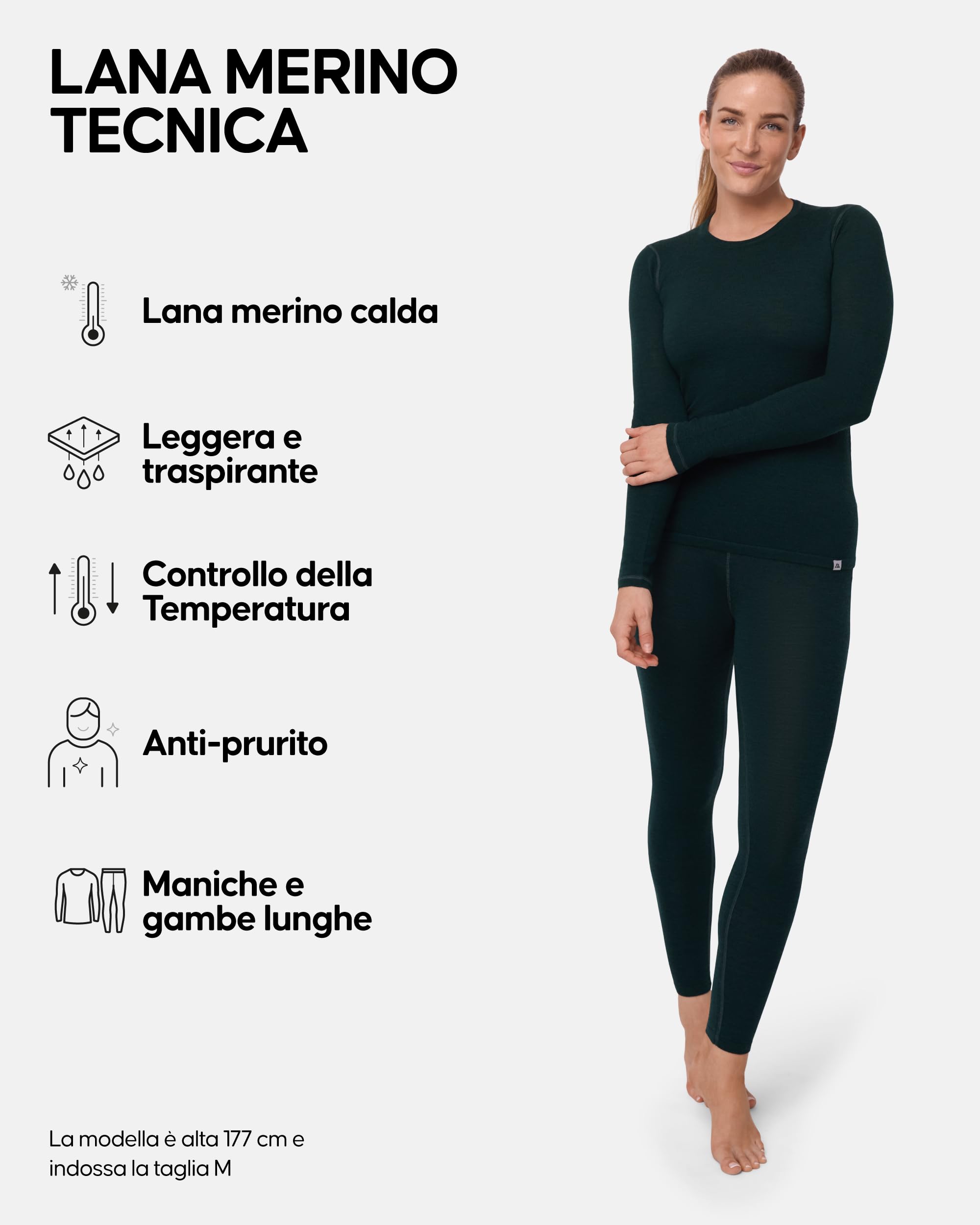 DANISH ENDURANCE Maglia e Pantaloni Termici Donna, Completo in Lana Merino Premium per Sci, Trekking
