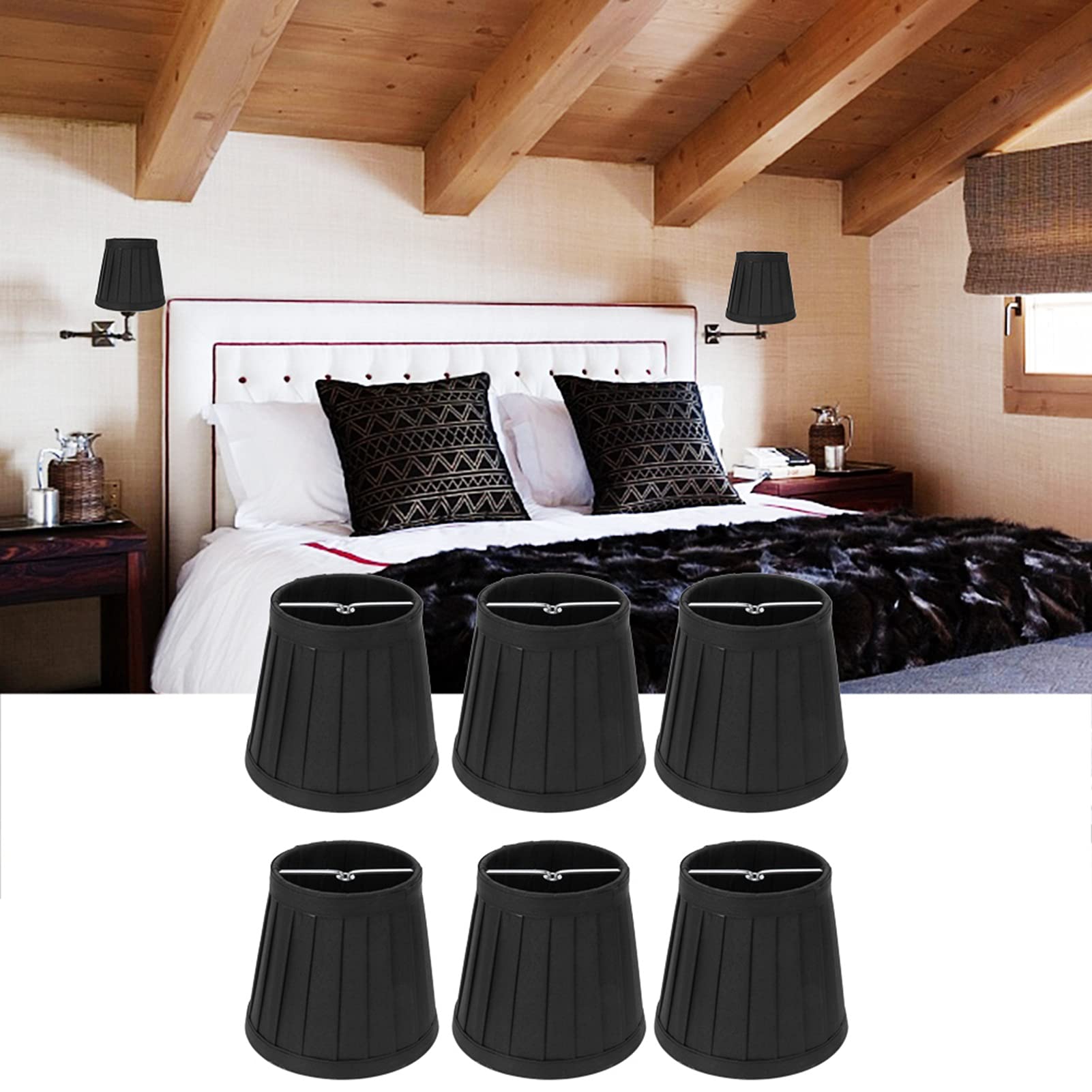 6 Pezzi Paralume per Lampadario Parete Paralume Tessuto Moderno Nero