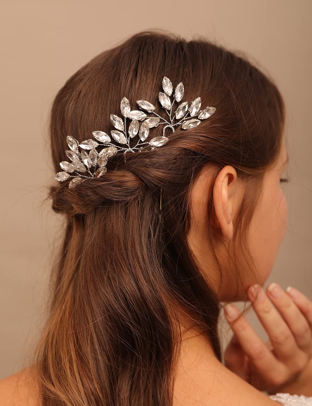 Chargances 3pcs Bride Silver Crystal Hair Pins Wedding Rhinestone Hair Pins Boho Dainty Handmade Hair Accessories for Women and Girls (Silver) - Image 2