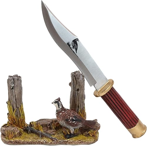 Miniatura 7 de Ebros - Estatua rústica de campo abierto, codorniz para gallina, pájaro, con mango decorativo de carcasa de escopeta, mango de hoja roma, cuchillo