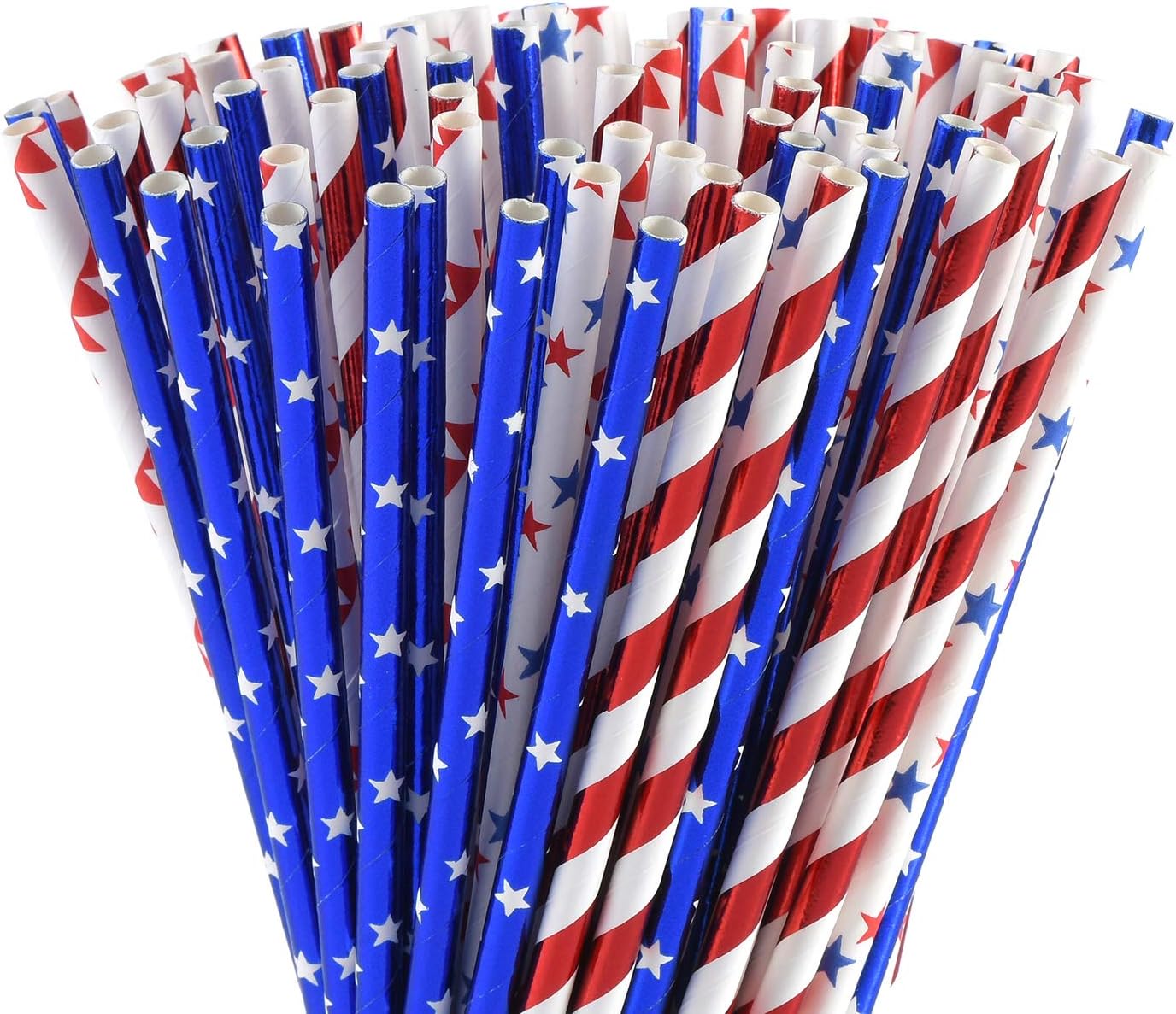 ALINK American Flag Red Blue White Paper Straws, 100 Straws for Memorial Day /4th of July, Super Bowl, Patriotic Party, Americana Themed Party Celebration
