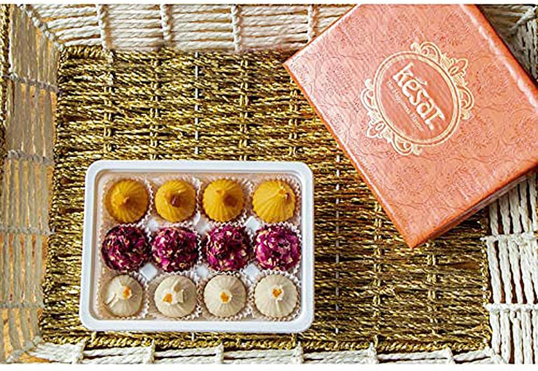 Dessert Drama by Kesar Sweets| 12 pc Assorted Modak Sweets Gift Pack (Rose Petal, Kaju Mango, Badam) for Ganpati| Sweets Indian Mithai| Hygienically Prepared & Packed with Purity - 400 g