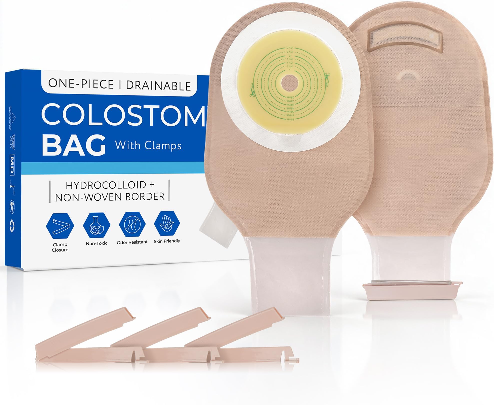 LotFancy Ostomy Supplies, 20PCS Colostomy Bags, Drainable Pouch for Ileostomy Stoma Care, Clamp Closure, Cut-to-Fit, One-Piece System