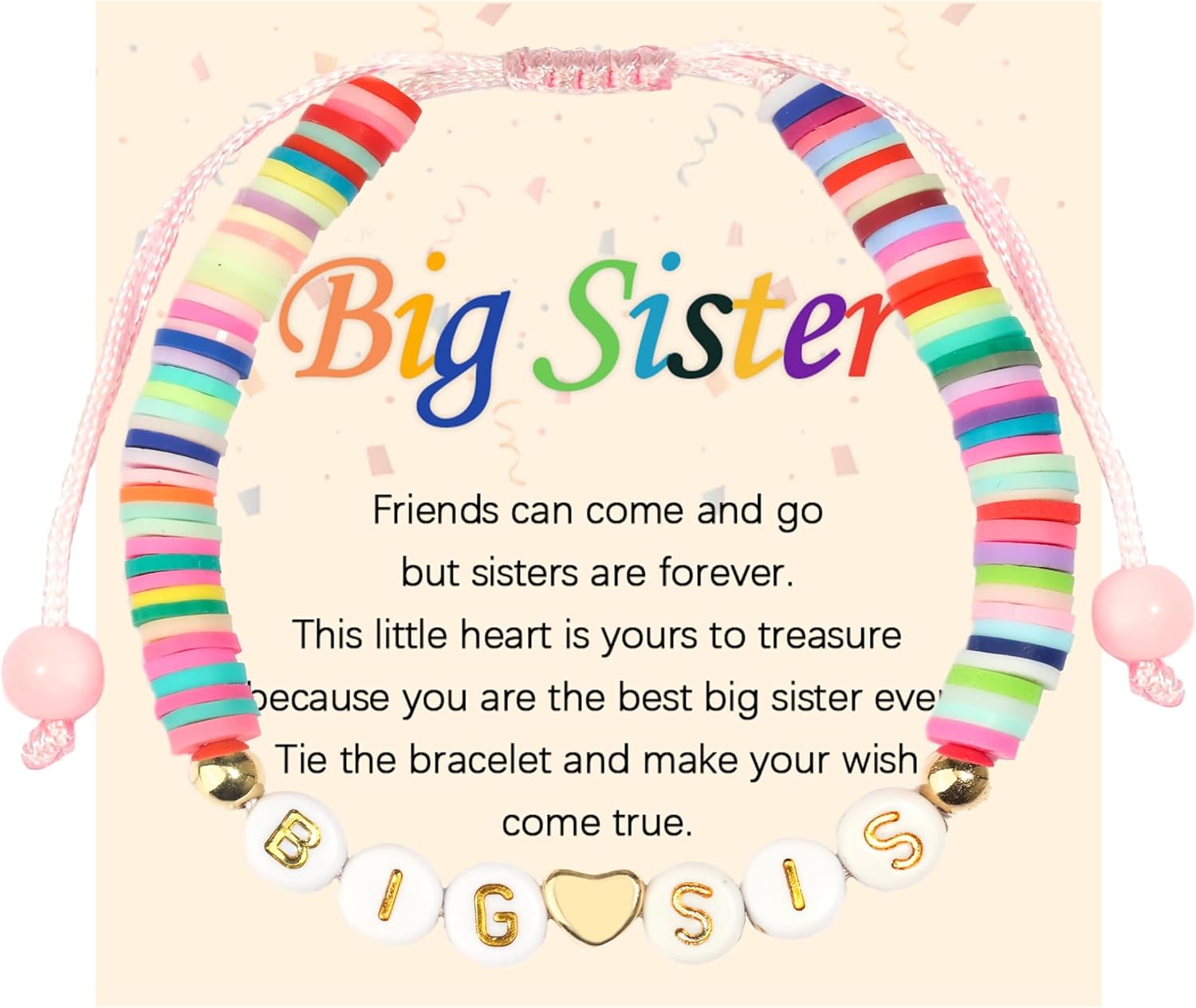COLORFUL BLING Big Brother Bracelet Big Sister Bracelets Gifts for Son/Grandson/Nephew on School Day/Frist Day/Birthday Polymer Clay Beaded Stretch Bracelets Inspirational Bracelet