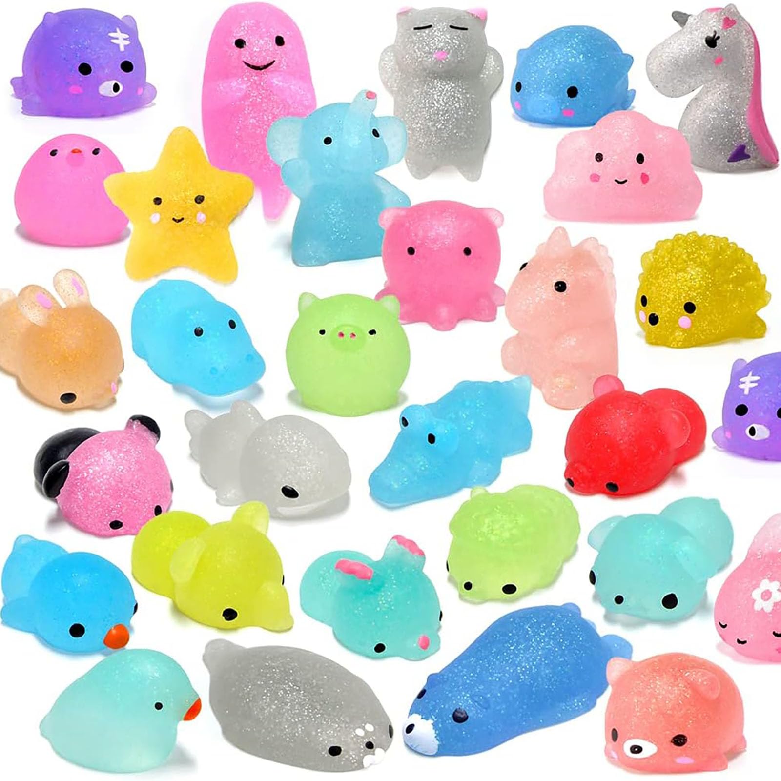 Paporich Squishies Mochi Squishys Toy, Generation Party Favors for Kids Birthday Gift for Kid Glitter Mini Squishy Animal Squishies Stress Relief Toy Xmas Gift (Color Random, Set of 50)