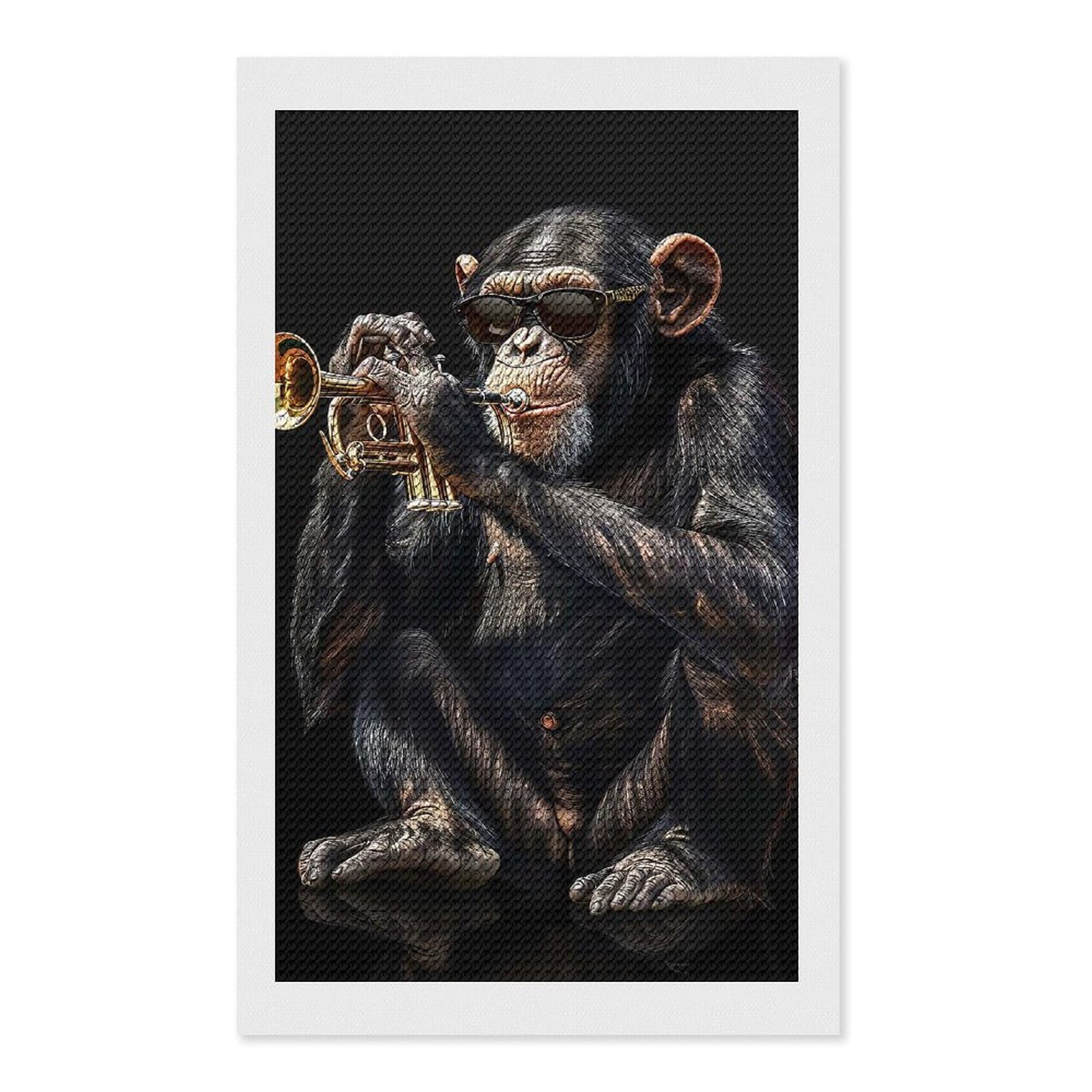 Junmoney Chimpanzee Trumpet Diamond Art Canvas 12"x20", for Adults, Mindful Craft Activity, Modern Decor, Christmas Gift, Full Kit Included