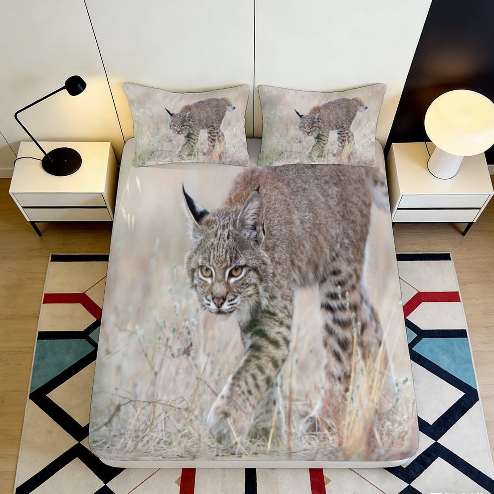 3D Printed Wild Lynx Fitted Sheet Microfiber Anti-Slip Animal Bed Sheet for Bedroom Dorm Mattress Cover Decor 120x200cm 160x200x25cm