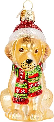 Old World Christmas - Adorno de labrador amarillo festivo de vidrio soplado para árbol de Navidad, decoración navideña artesanal, colección de