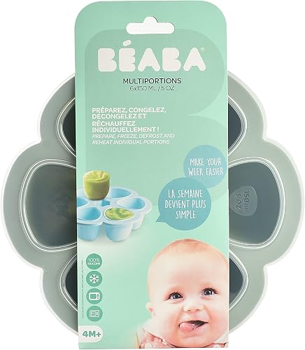 BÉABA - Vasetti Multipli in Silicone - Qualità Premium - Resistenza Termica Estrema - Forno e Microonde - 6 Scomparti Separati - Ermetico - Fabbricati in Francia - 6 x 150 ml - Verde Salvia - 2