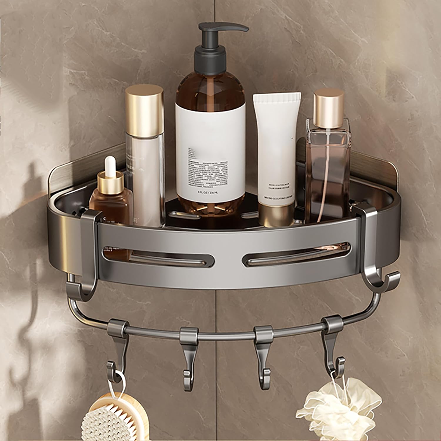SRURLLUG Corner Shower Caddy Adhesive No Drilling Stainless Steel Shower Storage Rack Large Capacity Corner Shower Shelves Wall