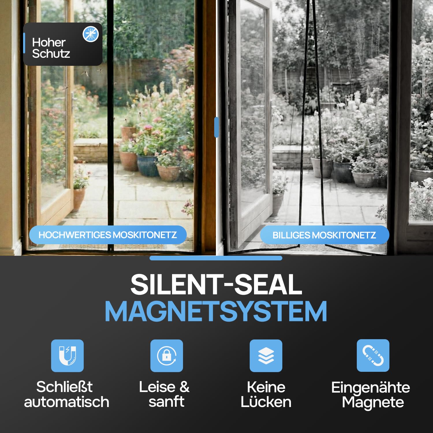 Door easy Zanzariera magnetica 185 x 220 cm [Robusta fibra di vetro e magneti extra forti] - zanzariere tende per finestre, porta balcone, porta finestra - fai da te attrezzi